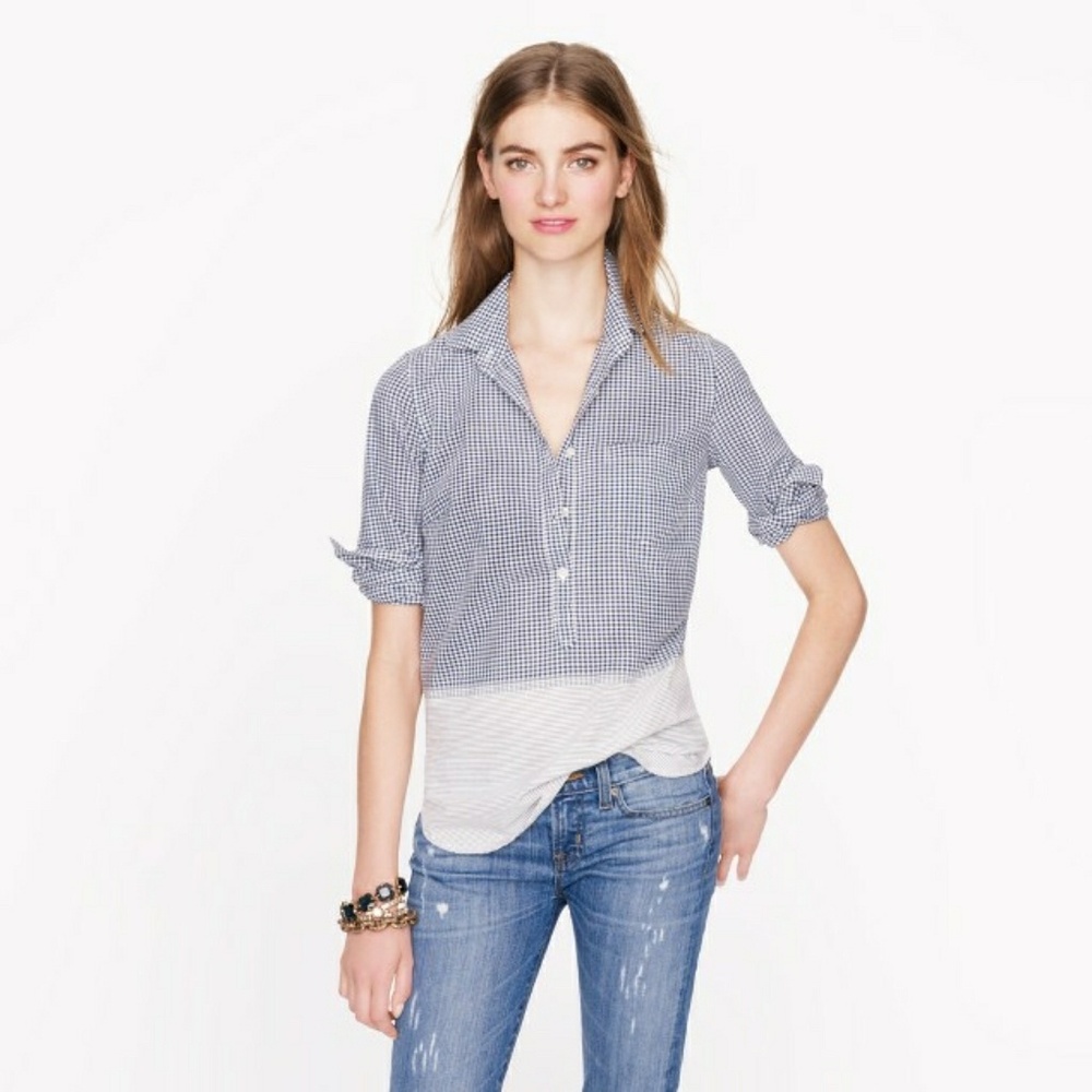 JCrew Gingham stripe popover sz 6